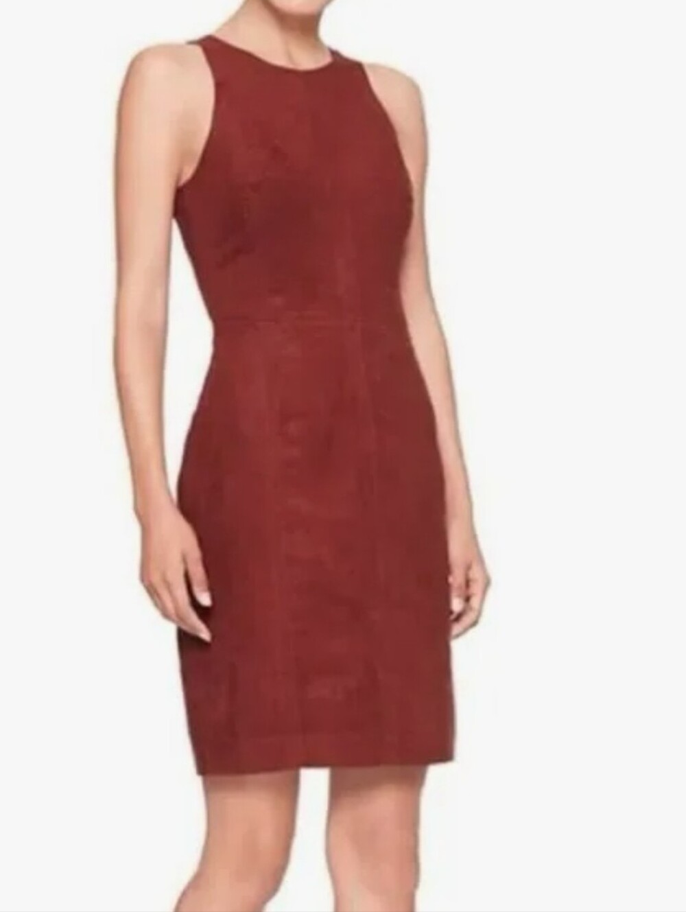 NWT Banana Republic Sleeveless Rusty- Burgundy Sheath Faux Suede Dress Size 4
